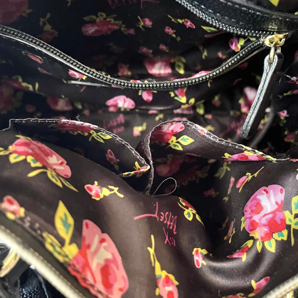 Betsey Johnson Blue Bow Faux Leather Floral Stripe Dome Satchel Bag Handbag FLAW - Picture 6 of 13